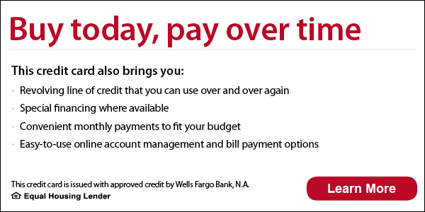 Buy today, pay over time. Your Wells Fargo Home Projects credit card also brings you revolving line of credit that you can use over and over again, special financing where available, convenient monthly payments to fit your budget, easy-to-use online account management and bill payment options. The Wells Fargo Home Projects credit card is issued with approved credit by Wells Fargo Bank, N.A. Ask for details. Equal Housing Lender.